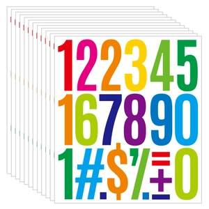 Close-up of colorful 3-inch waterproof alphabet and number stickers for DIY mailbox decor