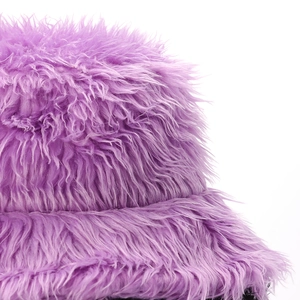 Thick plush purple faux fur bucket hat for winter featuring a soft fluffy texture for warmth