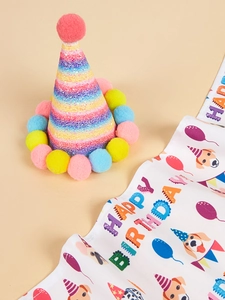 Detail of rainbow sequin birthday hat and Happy Birthday dog bandana set
