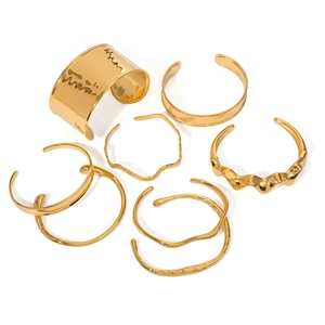 Stainless Steel Cuff Bracelet 18K Gold Plated Irregular Hammered Texture Wave Open Bangle Waterproof Hypoallergenic Jewelry