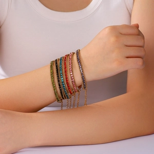 Bohemian Stainless Steel Bracelet 18K Gold Plated Inlaid Colored Zirconia Elegant Minimalist Jewelry For Women
