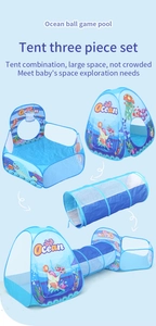 Three-piece ocean themed play tent set with tunnel and ball pit for kids