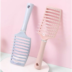 Brosse à Cheveux Courbe Macaron pour Massage du Cuir Chevelu Peigne de Coiffage Démêlant Femme Homme Outil de Coiffure Plastique