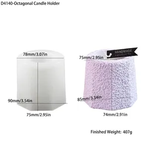 Octagon candle cup silicone mold and finished plaster vessel with dimensions 90mm height