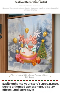 Detailed 3D Christmas window sticker with XMAS text, golden balloons and tree decorations