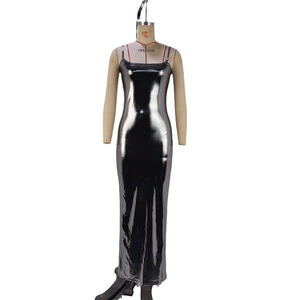 Slim fit metallic silver slip maxi dress for women featuring a minimalist sleek design