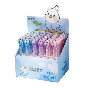 36-piece set of cartoon bird LED gel pens with blue pink purple gradient barrels
