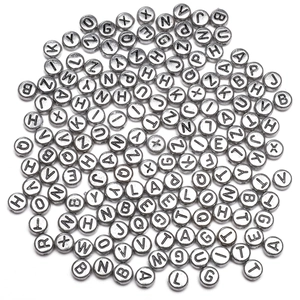 Acrylic Alphabet Letter Beads Silver Color Flat Round For DIY Bracelet Necklace Jewelry Making