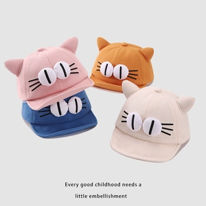 Cartoon cat ear baby baseball caps in pink, blue, orange, and beige colors