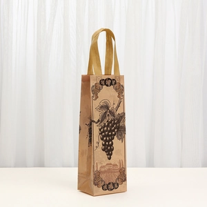 Brown kraft paper wine gift bag with elegant grape illustration and sturdy handles