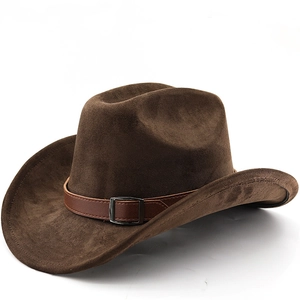 Western Cowboyhut Kunstwildleder Breitkrempig Vintage Stil Mit Lederband Und Metallschnalle Für Damen Herren