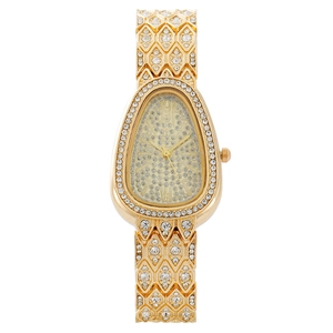 Elegant gold snake-shaped watch for women with sparkling crystal pavé and luxury design
