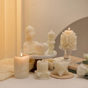Artistic cream-white geometric and portrait scented candles for home decor and gifts