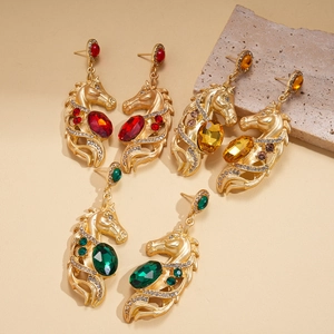 Vintage palace style horse head earrings with inlaid diamonds and colored gemstones