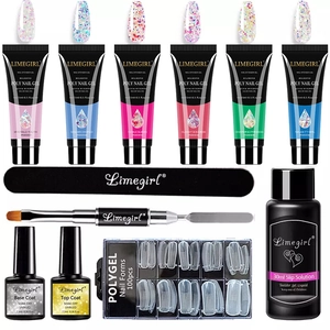 Poly Nail Gel Kit with UV Lamp, 6 Colors, Base Top Coat, Slip Solution and Nail Forms