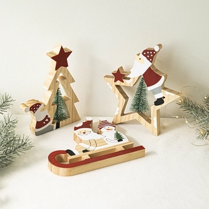Décorations De Bureau De Noël En Bois Père Noël Renne Étoile Sapin Traîneau Bois Peint Décor De Table Cadeau