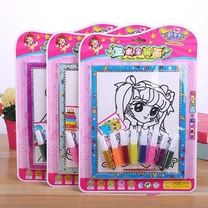 DIY glitter sand art kit for kids with six colorful glue pens and creative drawing boards