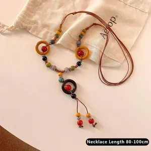 Detail of vintage bohemian beaded necklace with 80-100cm adjustable length