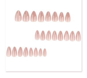 Macro view of 24pcs nude almond press-on nails with shimmering cat-eye effect finish