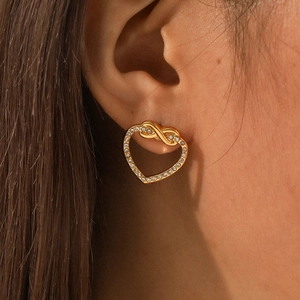 Stainless Steel Heart Earrings For Women With Rhinestone Knot Design Infinite Symbol Studs Elegant Gold Silver Jewelry
