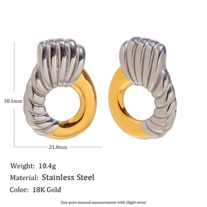 Minimalist 18K gold plated stainless steel shell geometric hoop earrings 30mm height