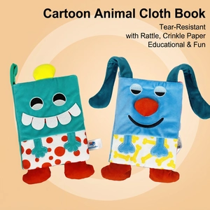 Washable baby cloth books with crinkle paper and rattle features for early sensory learning