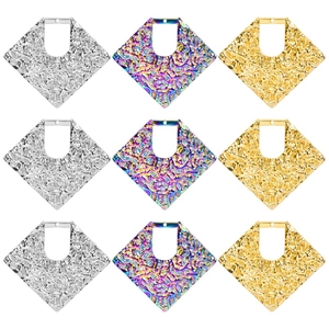 9pcs hammered rhombus stainless steel charms in silver, rainbow, and 18k gold finishes