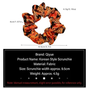 Halloween pumpkin scrunchie 9.5cm orange cloth hair tie with spider web and trick art print