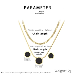 Detailed size specifications for the gold stainless steel shell necklace and earring set