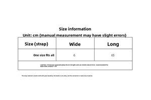 Size chart showing width 6cm and length 65cm elastic belt with zinc alloy buckle details