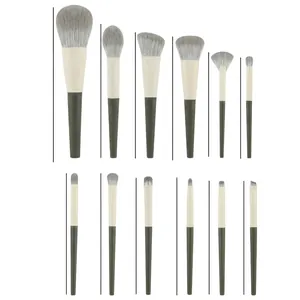 13-piece travel makeup brush set with detailed size measurements and soft synthetic bristles