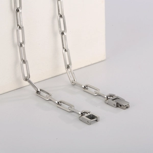 Polished silver stainless steel long box chain necklace for men with rectangular link detail