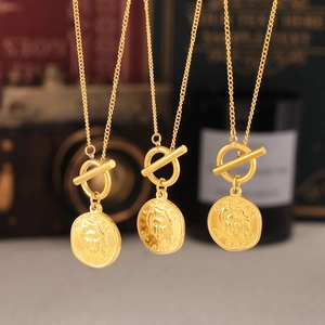 French Vintage Portrait Coin Pendant Necklace Titanium Steel Gold Plated Irregular Tag OT Buckle Necklace For Women Jewelry
