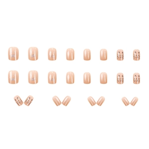24pcs set of cute nude pink cat-themed press-on nails with silver glitter accents