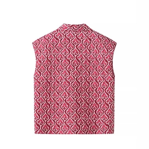 Vintage red floral quilted vest for women featuring sleeveless design and premium texture