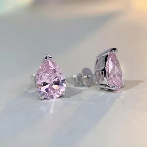 925 Sterling Silver Pear Cut Water Drop Stud Earrings Women Moissanite Rhinestone Inlaid Simple Fashion Jewelry Earrings