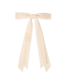 Elegant cream velvet layered bow hair clip with long ribbons for girls hair styling