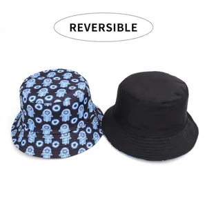 Cappello a secchiello reversibile con motivo occhio blu e lato nero per uomo e donna