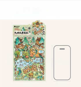 Size comparison of 230x125mm Chinese style landscape stickers next to an iPhone