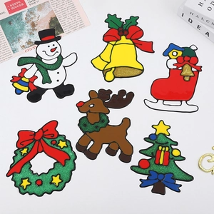 Christmas Window Stickers Glitter Static Cling Cartoon Santa Snowman Reindeer Tree Wall Decal Festive Home Office Decor