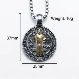 Saint Benedict medal necklace in vintage steel and gold with 37mm pendant dimensions