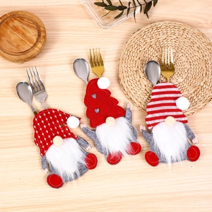 Christmas Gnome Cutlery Holder Non-woven Felt Tableware Pocket Faceless Elf For Festive Home Dining Party Decoration