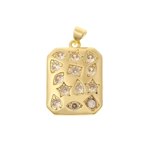 Pendente rettangolare placcato oro 18K con zirconi geometrici e motivi a stella