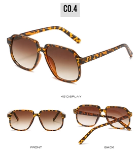 Multiple views of square leopard print sunglasses with gradient brown lenses
