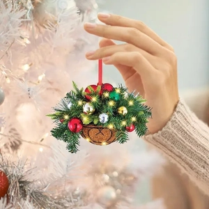 Christmas flower basket hanging ornament with red and gold balls for tree decoration