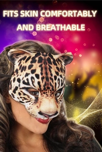 Detail of leopard print EVA mask showing breathable texture and comfortable fit on face