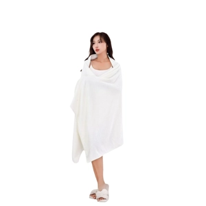 Thick oversized white coral fleece bath towel with absorbent waffle texture wrap for adults