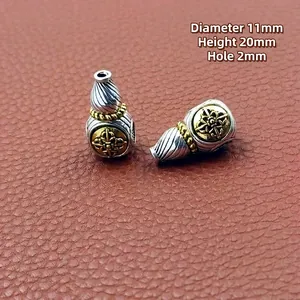 S925 Silber Tibetischer Kürbis-Anhänger mit goldenem Vajra-Muster, 11mm für Perlenarmbänder