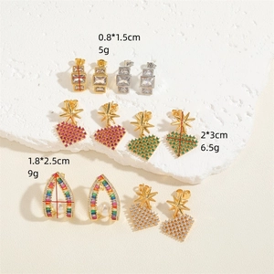 Fashion heart and star earrings set with colorful zircon and pearls in gold and silver