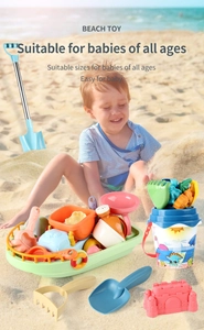 Detailed set of macaron-colored sand toys including buckets and molds for beach fun